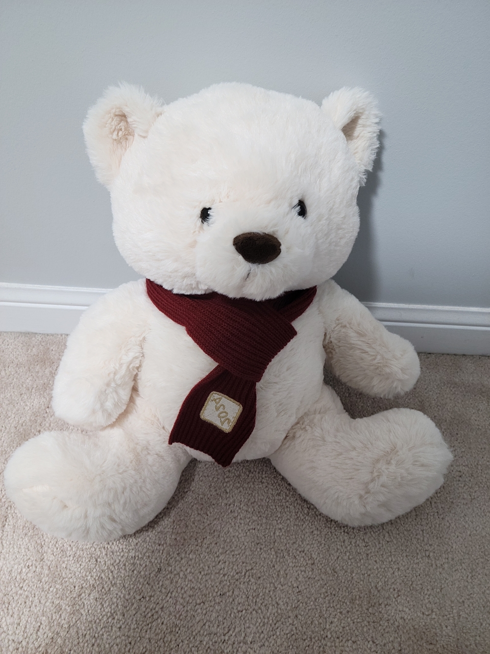 Cream Stuffed Bear with Burgundy Scarf